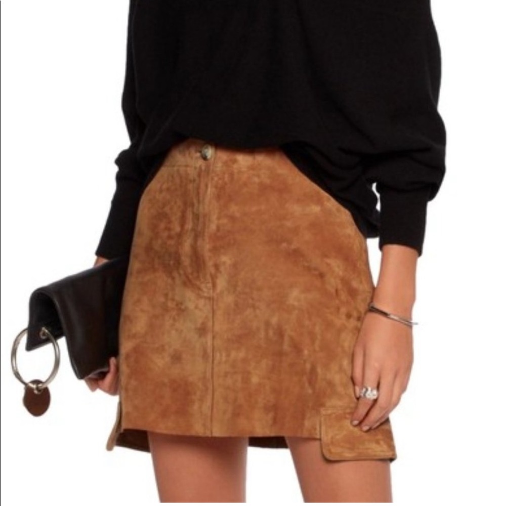 NEW Helmut Lang Fawn Suede Mini Cargo Skirt